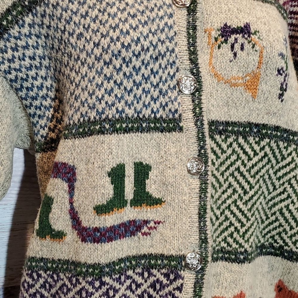 Woolrich Vintage Wool Cardigan Fox Dog Winter Fun, Sz M - Picture 6 of 8